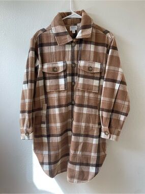 Time and Tru Brown Plaid Shacket Jacket